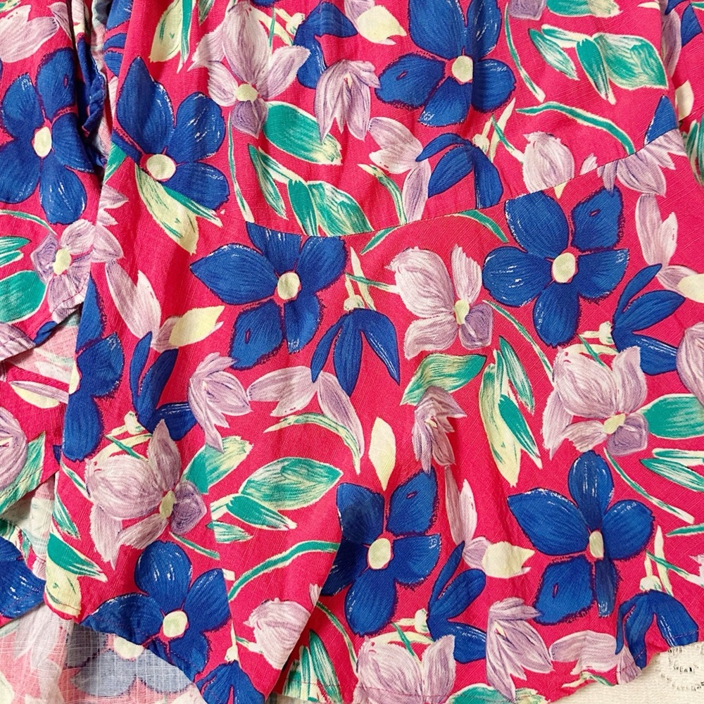 Chelsea28 Pink Floral True Wrap Puff Sleeve Flounce Gathered Midi Dress Size XS - Picture 2 of 6